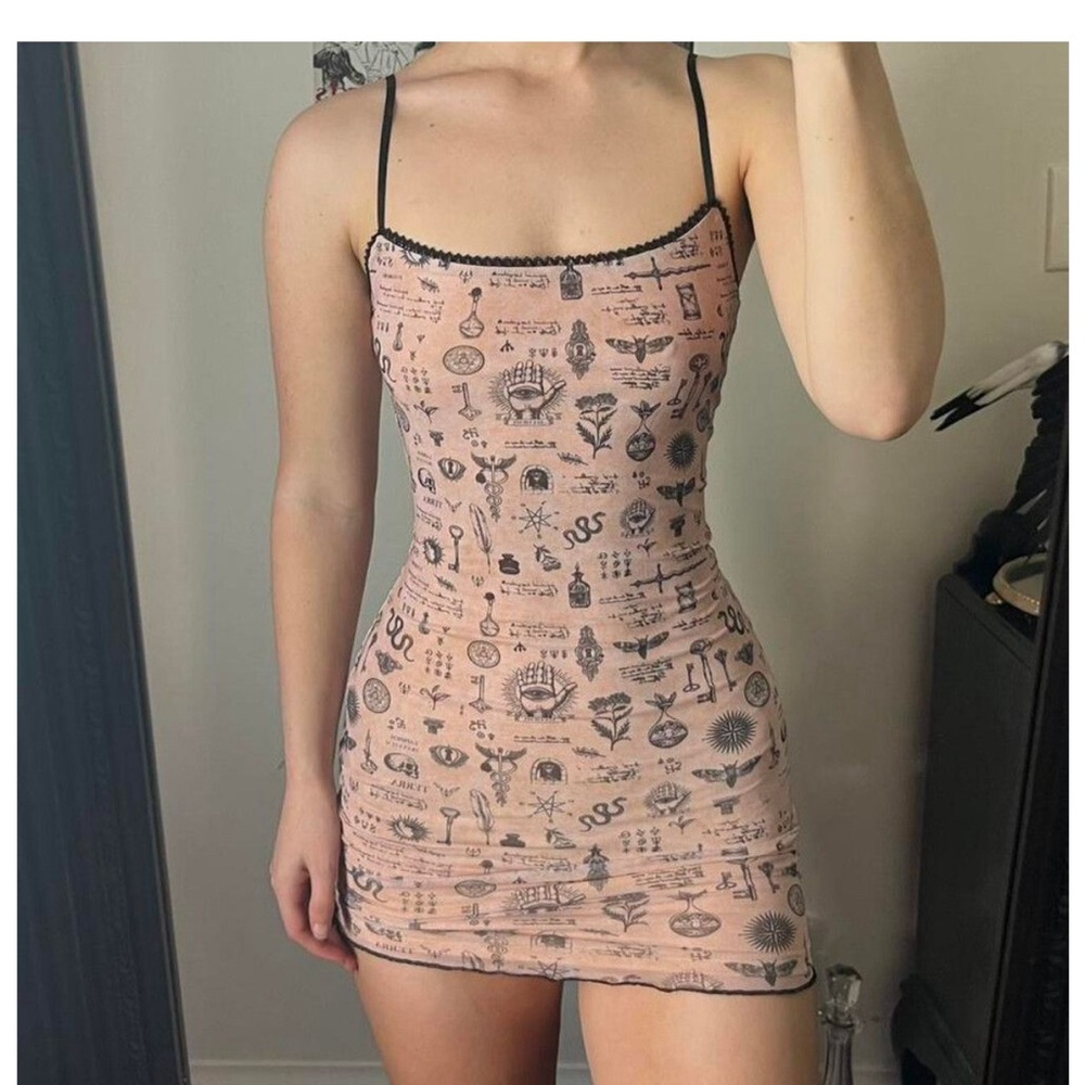 Princess Polly Women's tattoo slip dress.  Tan and Black - Picture 5 of 5